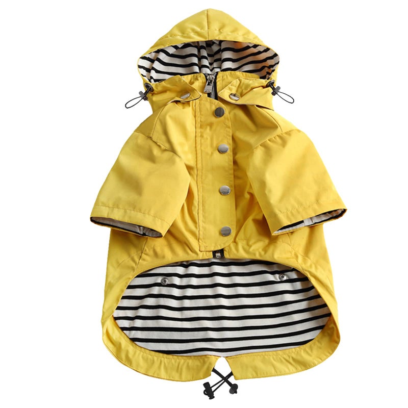 Morezi Dog Zip Up Raincoat with Reflective Buttons, Rain/Water Resistant, Adjustable Drawstring, Removable Hood, Raincoats with Legs 8lbs to 80lbs Available - Yellow - L - Image 1